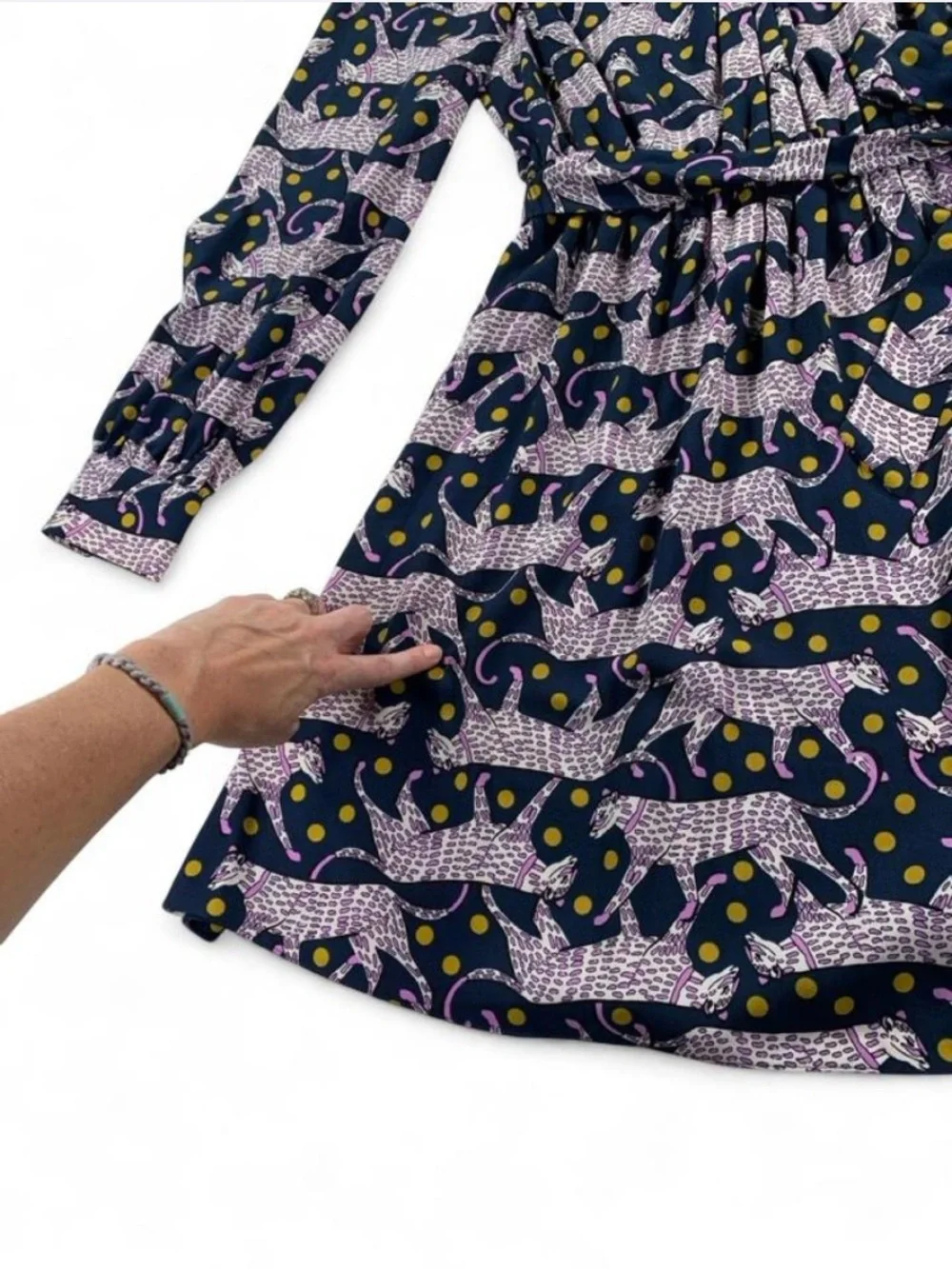 Kate Spade Panther Dot Mini Dress Puff Sleeves Tie Belt Funky Animal Print S
